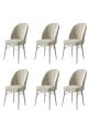 Lot de 6 chaises Veriso Velours Crème et Métal Blanc