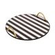 Plateau rond Motif Rayures Sepa D34,5cm Bois Noir et Blanc