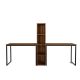 Bureau double avec étagères Clovis L240xH142cm Bois foncé et Métal Noir