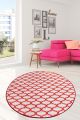 Tapis rond Wanko D100cm Velours Motif Arabesque Rouge