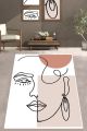 Tapis Eben 80x150cm Motif Abstrait visage d'une femme et taches Beige et Marron