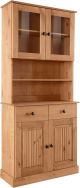 Buffet haut 2 portes vitrées et 2 tiroirs Riman L80cm Pin massif Naturel