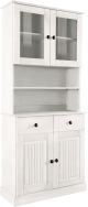 Buffet haut 2 portes vitrées et 2 tiroirs Riman L80cm Pin massif Blanc