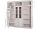 Bibliothèque avec 2 portes vitrées et échelle Annela L222cm Pin Blanc Laqué