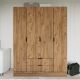 Armoire 4 portes et 2 tiroirs Linuza L140cm avec 1 tringle Bois Naturel