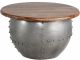 Table basse design Swarya D75cm Bois de manguier foncé et Métal Gris métallisé