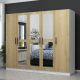 Armoire 5 portes et 6 miroirs Bangka L225xH210cm Bois clair et Blanc