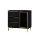 Commode moderne 1 porte vitrée et 3 tiroirs Bakita L90cm Noir et Or