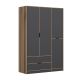 Armoire design 4 portes et 2 tiroirs Srau L140xH208 Bois foncé et Anthracite