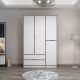 Armoire design 4 portes et 2 tiroirs Srau L140xH208 Bois foncé et Blanc