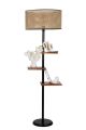 Lampadaire à cannage avec 3 tablettes Asty H170cm Rotin Naturel, bois foncé et Métal Noir