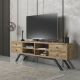 Meuble TV 4 portes basculantes Roda L180cm Bois foncé et Métal Noir