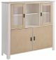 Buffet 2 portes battantes et 2 portes vitrées Salela L125cm Pin massif Beige et Blanc