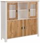 Buffet 2 portes battantes et 2 portes vitrées Salela L125cm Pin massif Naturel et Blanc