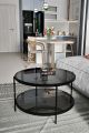 Table basse ronde kadira D73cm Métal Noir et Verre trempé Noir