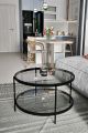 Table basse ronde kadira D73cm Métal Noir et Verre trempé Transparent