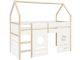 Lit cabane surélevé pour enfant mi-hauteur Callini avec sommier 90x200cm Blanc et Bois clair