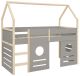 Lit cabane surélevé pour enfant mi-hauteur Callini avec sommier 90x200cm Gris et Bois clair