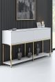 Console style contemporain Nelly L150cm Bois Blanc et Métal Or