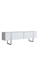 Meuble TV design 2 portes Sibylle L180cm Bois Blanc et Métal Argent