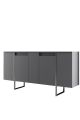 Buffet moderne 4 portes Sibylle L160cm Bois Anthracite et Métal Argent