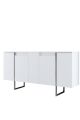 Buffet moderne 4 portes Sibylle L160cm Bois Blanc et Métal Argent