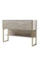 Console moderne 1 porte Sibylle L120cm Bois Effet marbre Beige et Métal Or