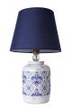 Lampe à poser moderne Tolina D30cm Tissu Bleu foncé et Céramique Motif Faïence Bleu et Blanc