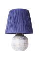 Lampe à poser style contemporain Havany D20cm Abat jour Tissu Bleu indigo avec base Céramique Blanc et Bleu