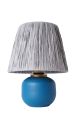 Lampe à poser style contemporain Havany D20cm Abat jour Tissu Gris avec base Céramique Bleu