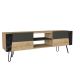 Meuble Tv Ancon L150cm Bois clair, Effet marbre Noir et Anthracite