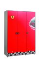 Armoire pour enfant 3 portes Racing L135xH198cm Bois Rouge , Noir et Blanc