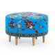 Tabouret rond Hitoro D65cm Velours Bleu Motif Florale Multicolore