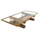 Table basse style rustique Arkila L180cm Pin massif clair et Verre Transparent