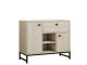 Buffet moderne 2 portes et 1 tiroir Elssa L90cm Effet travertin Beige et Noir