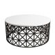 Table basse ronde Ellipticum D90cm support grille ajouré Bois Blanc et Métal Noir