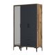 Armoire porte avec miroir et 2 tiroirs style industriel Akoy L120cm Bois foncé et Anthracite