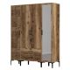 Armoire porte Motif Géométrique et miroir avec 2 tiroirs style industriel Akay L160cm Bois foncé