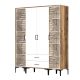 Armoire porte Motif Géométrique avec 2 tiroirs style industriel Akay L160cm Bois foncé et Blanc