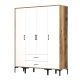 Armoire 4 portes et 2 tiroirs style industriel Akoy L160cm Bois foncé et Blanc