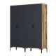 Armoire 4 portes et 4 tiroirs style industriel Akoy L160cm Bois foncé et Anthracite