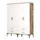 Armoire 4 portes et 4 tiroirs style industriel Akoy L160cm Bois foncé et Blanc