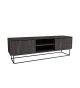 Meuble TV 2 tiroirs Perry L140cm Bois foncé et Métal Noir