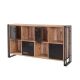 Buffet 4 portes et 4 compartiments Broron L164cm Métal Noir et Bois Pin foncé