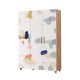 Armoire 3 portes Perth L120cm Bois Blanc Motif Abstrait Orange, Bleu et Gris