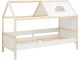 Lit cabane pour enfant Callini avec sommier 90x206cm Blanc et Bois clair