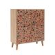 Buffet Kaviny L95xH111cm Bois Motif Abstrait Bleu, Rouge et Orange