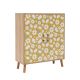 Buffet Kaviny L95xH111cm Bois Motif Fleurs Blanc sur fond Jaune