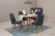 Set table ronde extensible et 4 chaises Malva Bois clair et Tissu Bleu marine