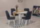 Set table ronde extensible et 4 chaises Malva Bois Blanc et Tissu Bleu marine